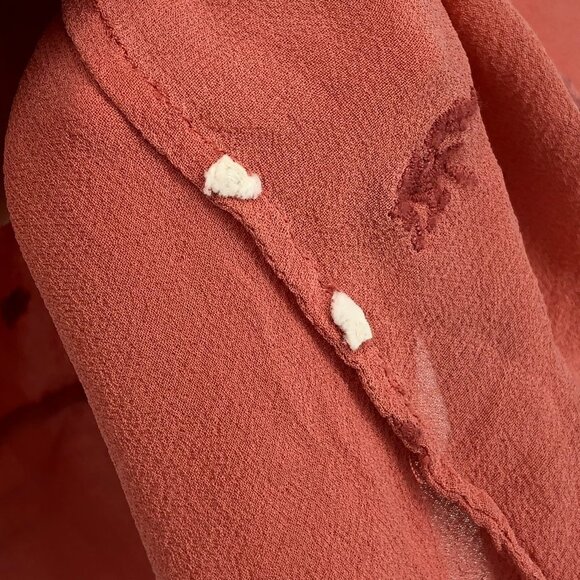 Aritzia Wilfred Le Fou Peach Short Sleeve Embroidered 1/2 Button Midi Dress XS - Picture 5 of 13